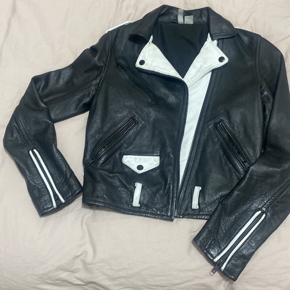 H&M genuine leather H&M biker jacket size 34 us 4